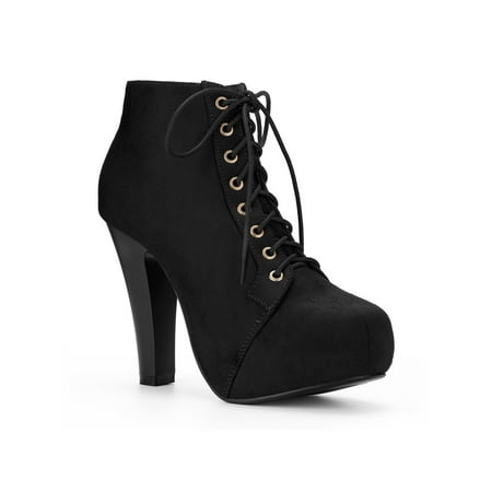 Unique Bargains Rounded Toe High Heel Lace Up Platform Boots (Women's)
