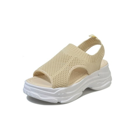 

Ritualay Women Sport Sandal Beach Platform Sandals Summer Casual Shoes Lightweight Breathable Wedge Shoe Athletic Walking Slip On Beige 6.5