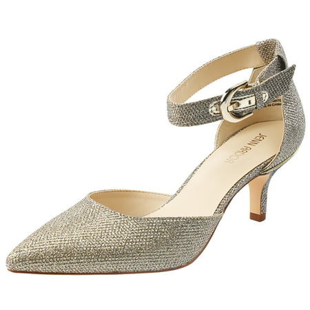 

JENN ARDOR Women s Kitten Heel Pumps Ladies Closed Pointed Toe D Orsay Ankle Strap Dress Stiletto