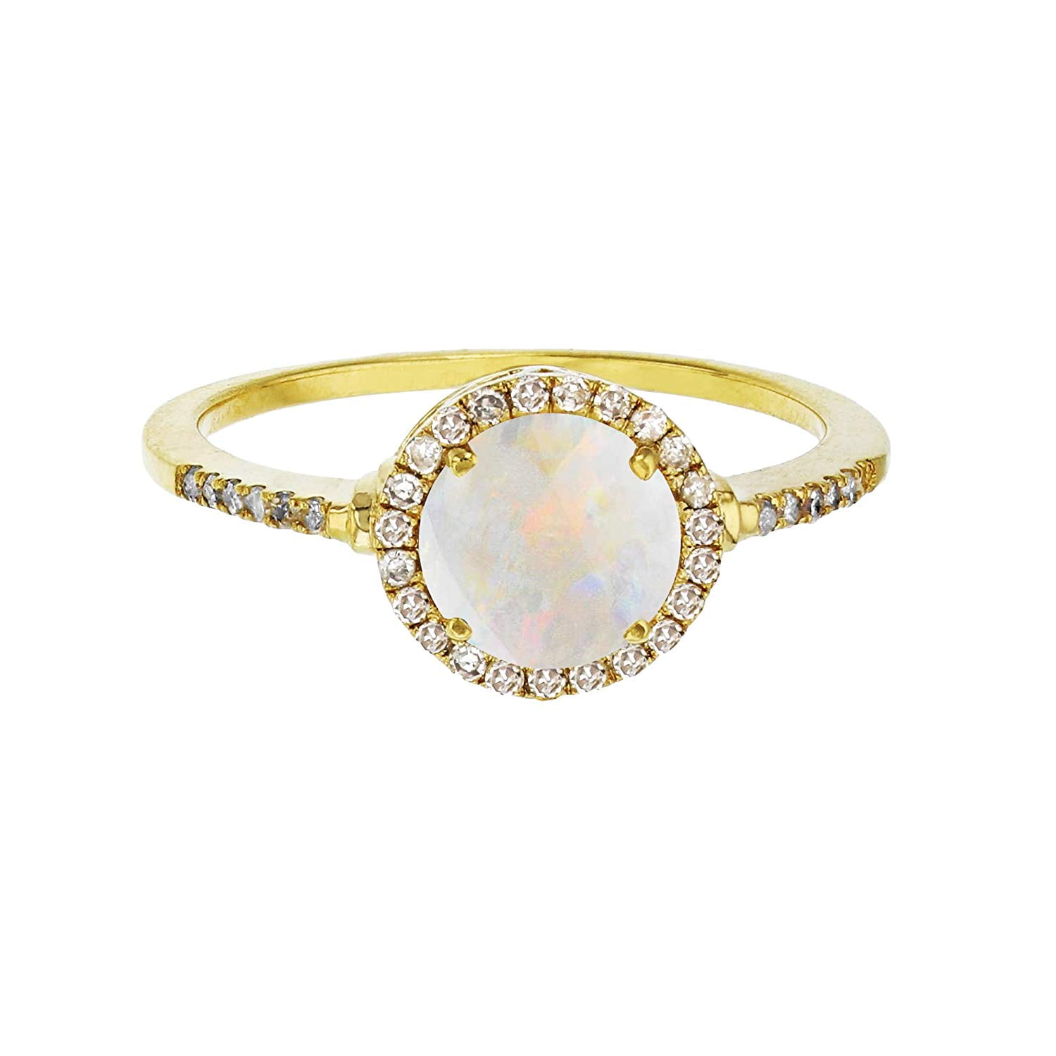 Decadence Solid 14K Yellow Gold 7mm Round Genuine Opal October