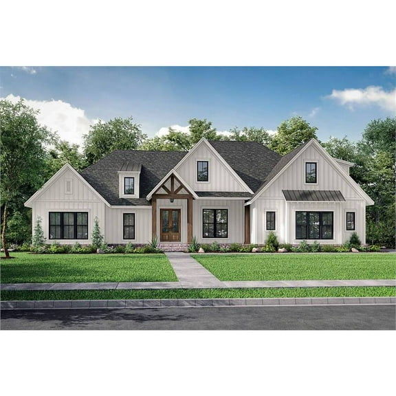 The House Designers: THD-7281 Builder-Ready Blueprints to Build a Midsize Split-Bedroom Farmhouse Plan with Crawl Space Foundation (5 Printed Sets)