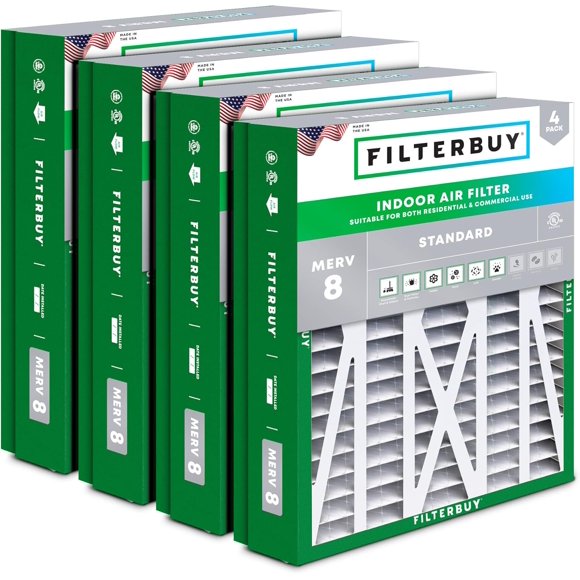 Filterbuy 21x23.5x5 MERV 8 (MPR 600) Dust Defense, Pleated HVAC AC Furnace Air Filters for Trane Perfect Fit & American Standard (4-Pack)