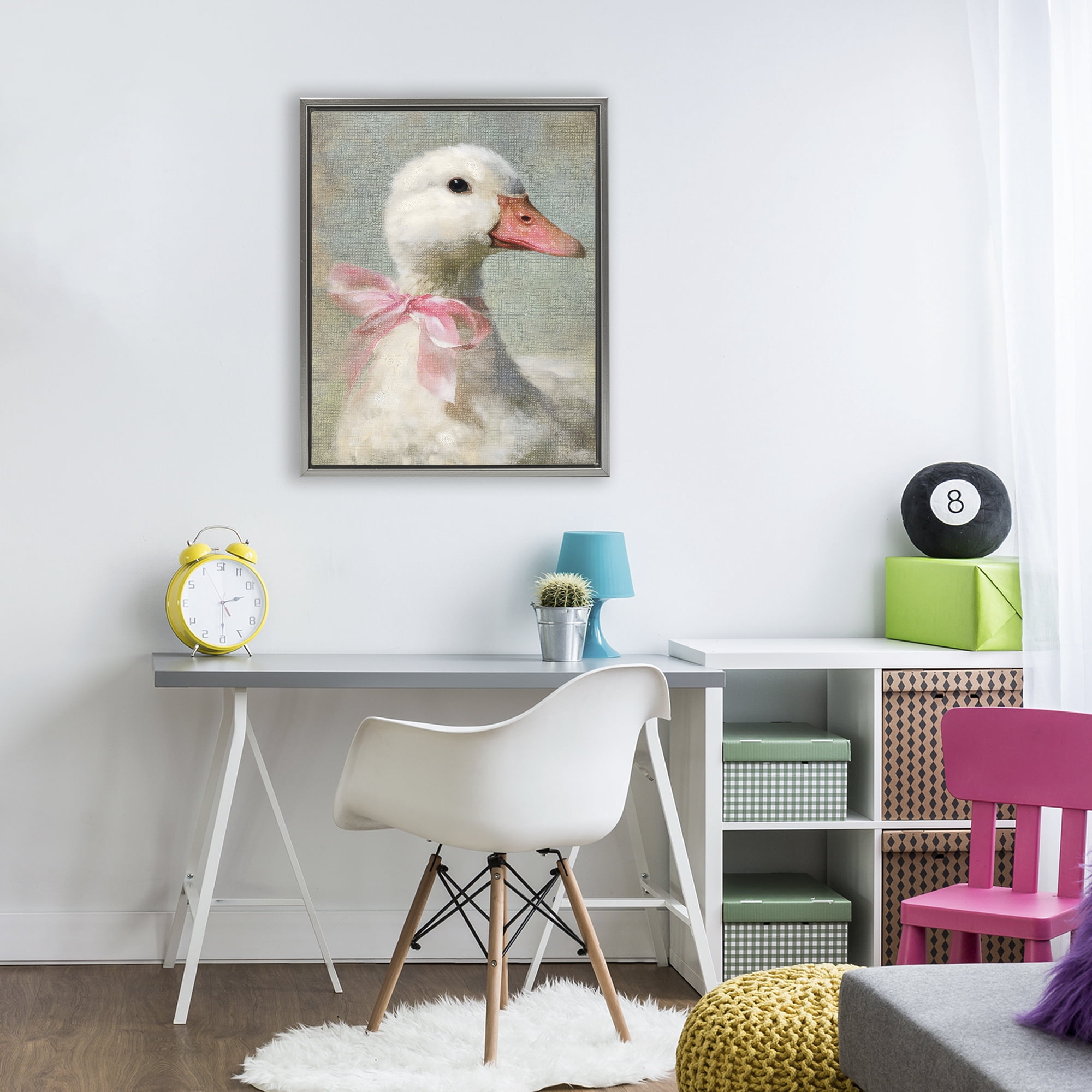 Stupell Industries Portrait of Pink Bow Goose Gray Framed Floater Canvas Wall Art, design by LSR Design Studio