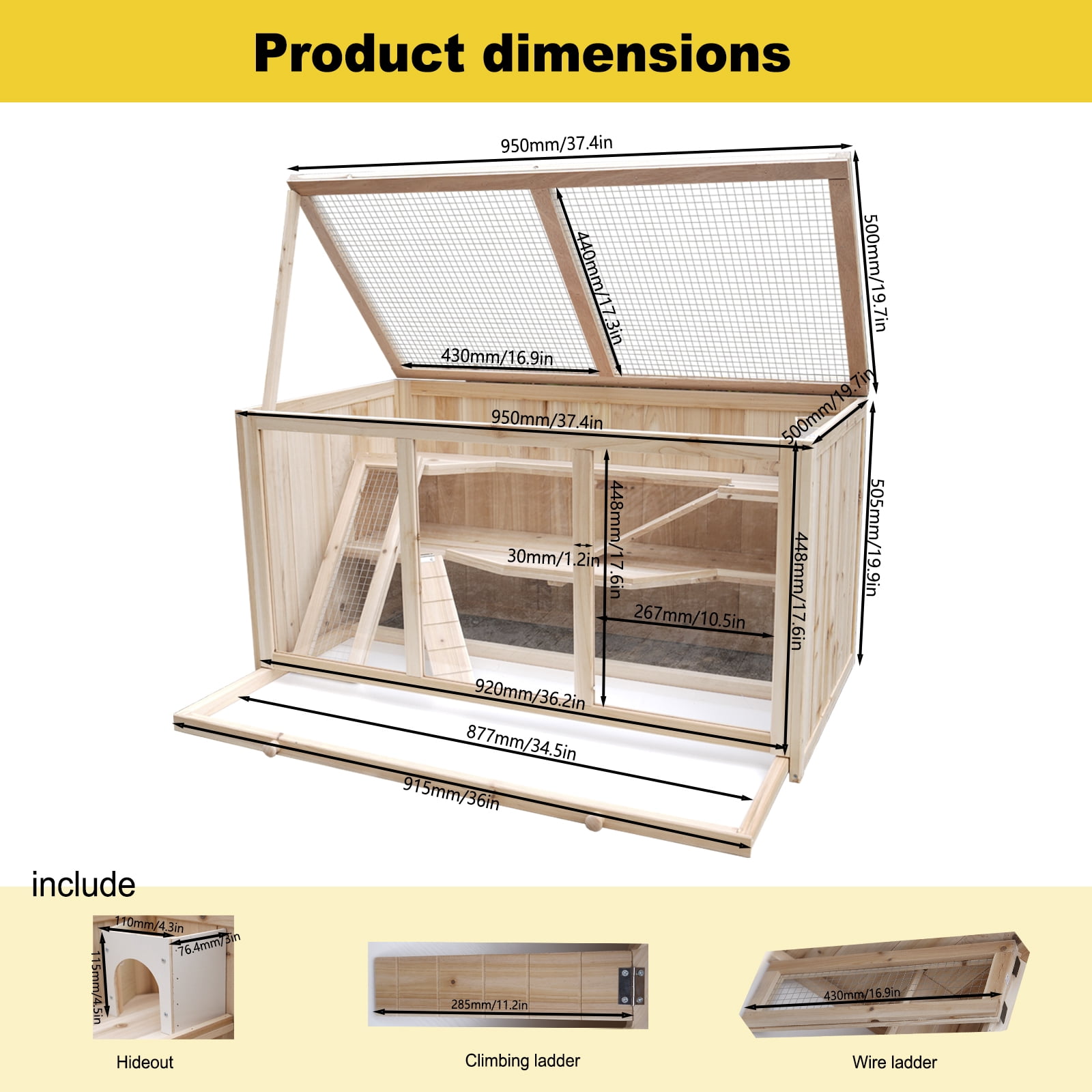 Large Wooden Hamster Cage with Acrylic Windows and Deep Tray, Multi-Level Small Pet Habitat for Syrian Hamsters and Guinea Pigs, Natural