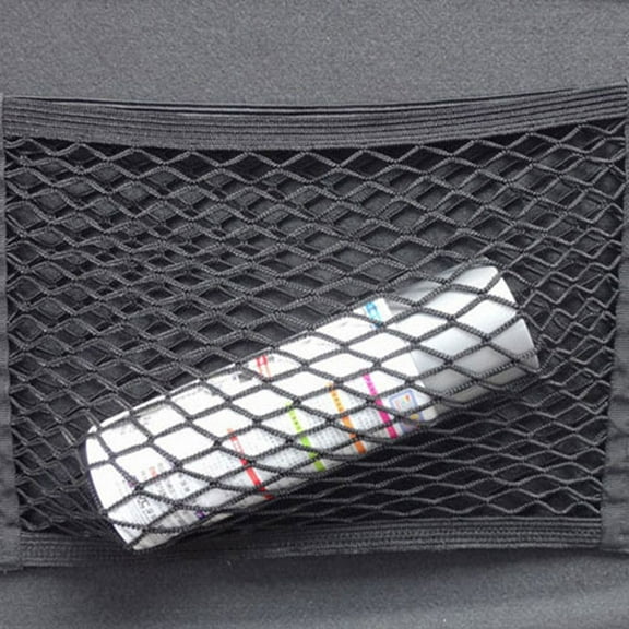 SPRING PARK Car Back Rear Trunk Seat Elastic String Net Mesh Double Pocket Storage Bag Pouch Black