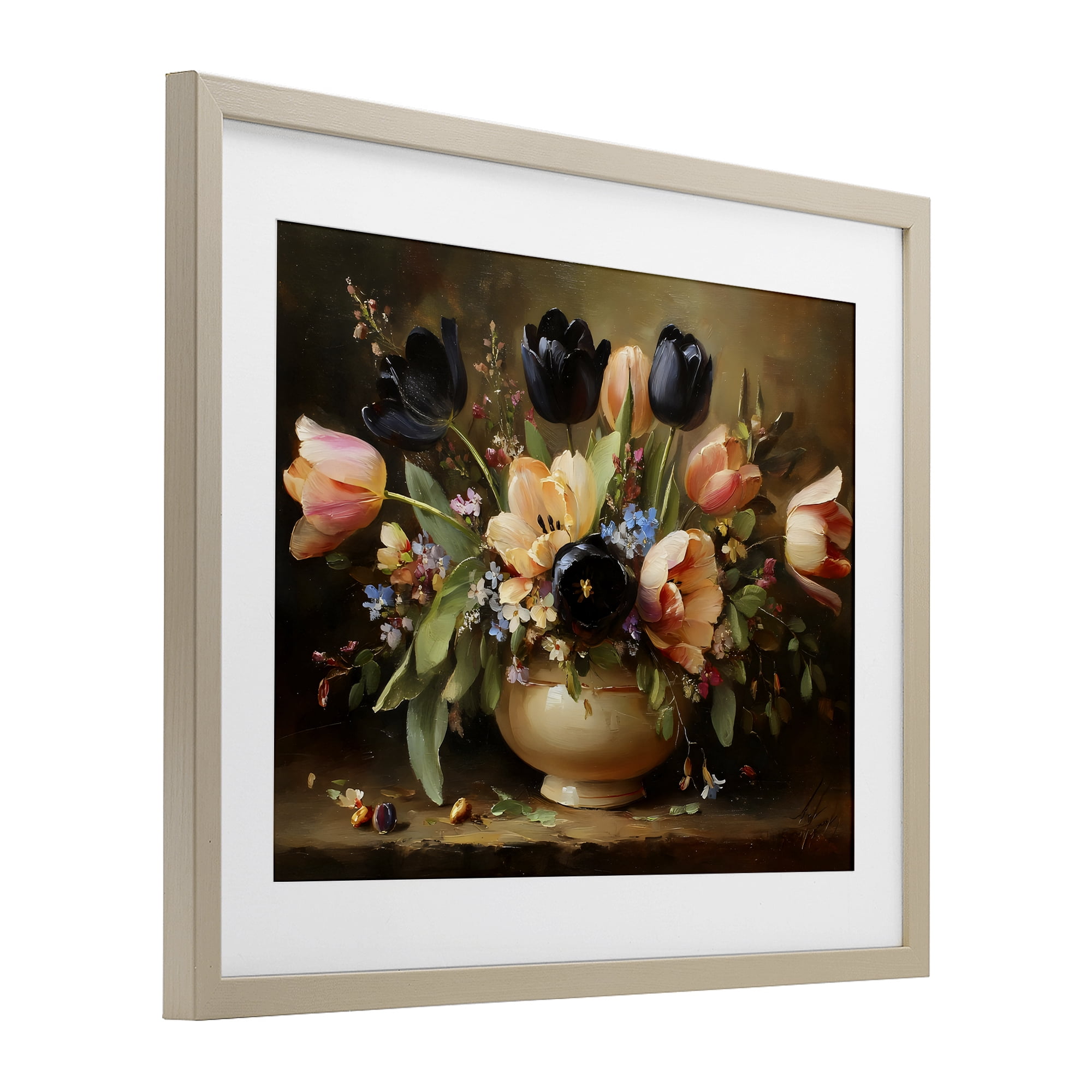 Stupell Industries Black Tulips & Peach Bouquet Birch Framed Print Under Glass, design by Franklyn Gregory