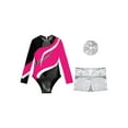 thumbnail image 5 of TiaoBug Kids Girls Long Sleeve Gymnastics Dance Leotard with Metallic Shorts Headwear Athletic Workout Activewear Hot Pink 8, 5 of 7