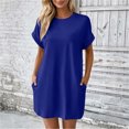 thumbnail image 5 of IUYRTFE Women's Short Sleeve T-Shirt Dress Round Neck Casual Pocket Loose Fit Midi Dress, 5 of 9
