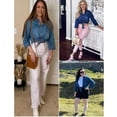 thumbnail image 4 of Womens 3/4 Sleeve Modern Denim Crop Top Tie Knot Shirt Cardigan, 4 of 7