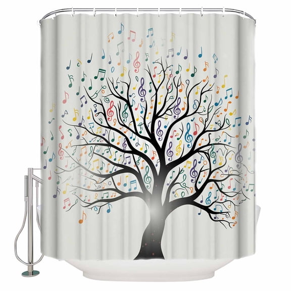 Music Tree Bathroom Shower Curtains with 12 Hooks Polyester Waterproof Shower Curtain for Stalls and Bathtubs Modern Abstract Art Note Branches Decorative Bathroom Privacy Curtain 54x78 Inches