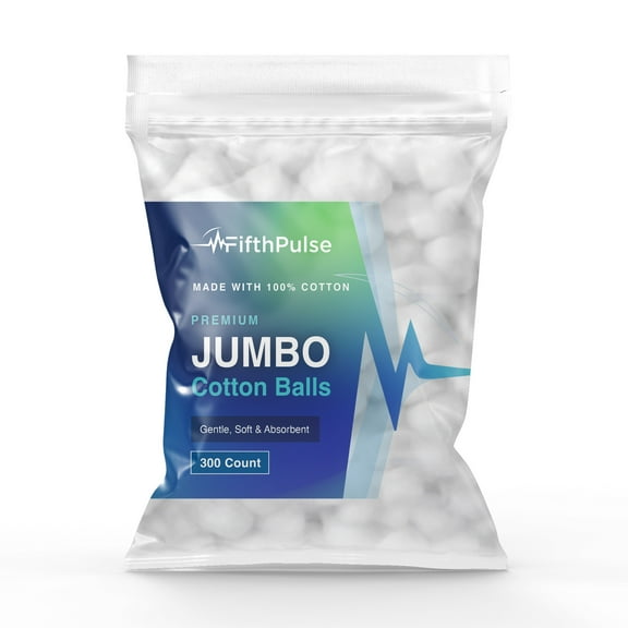 FifthPulse Soft Premium 100% Pure JUMBO Cotton Balls, Multi-Purpose Use - 300 Count