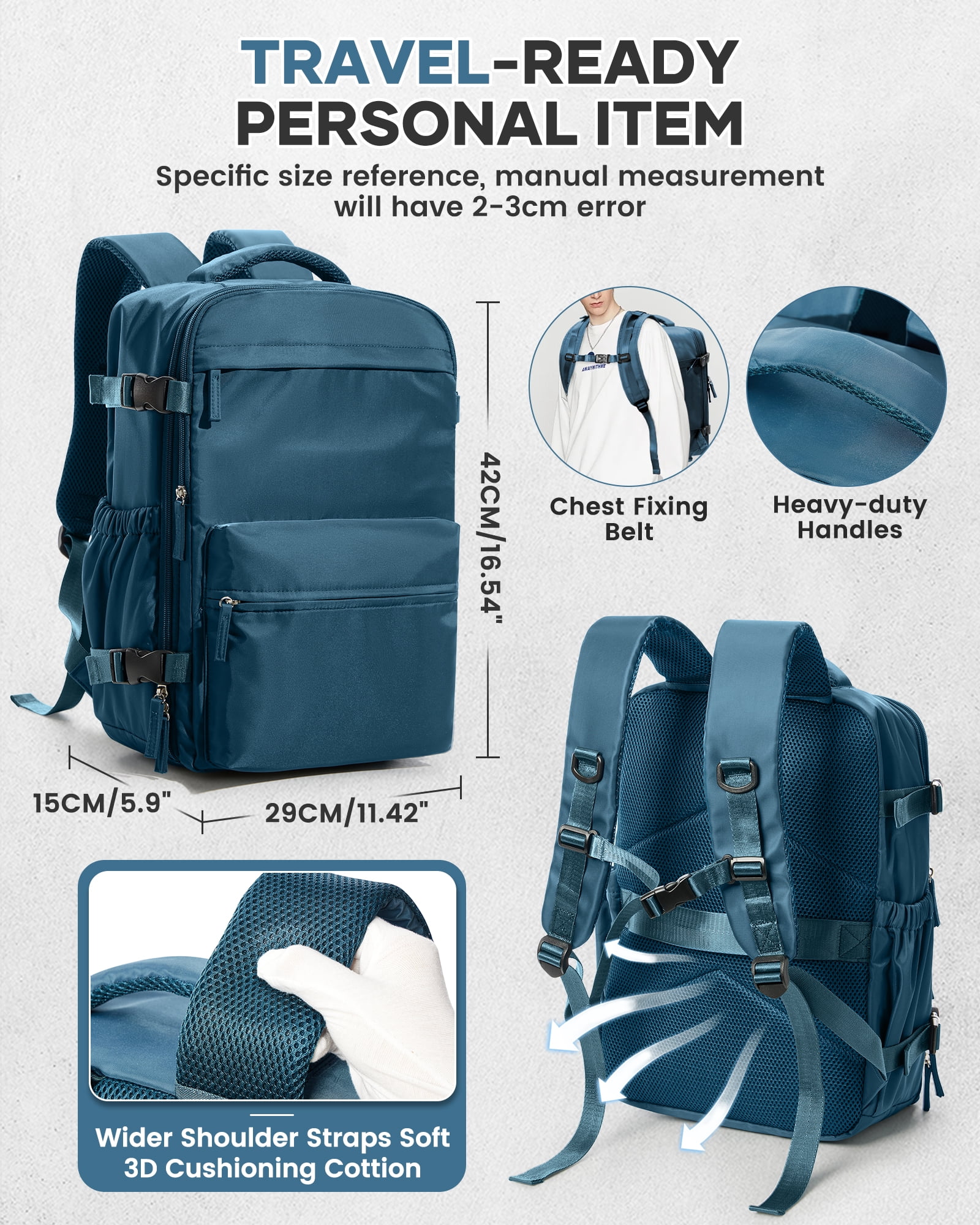 Large Vacuum Travel Backpack with Pump for Women,Airback Personal Item Carry on Backpacks Flight Approved 18x14x8 inches for Men,Laptop Waterproof Work Compression bags Casual Daypack,Peacock Blue
