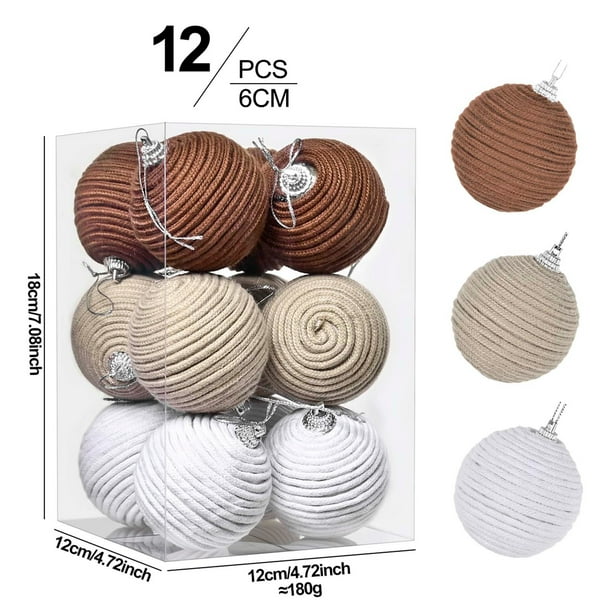 CaiYueKe 12 Pcs Farmhouse Christmas Ball Ornaments 2.36 Inch Neutral Boho Christmas Tree Jute Rope Hanging Ornaments Rustic Knitted Burlap Decoration for Xmas Wreath Garland Decor