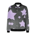 thumbnail image 5 of TFEOQRY Women's Star Print Flight Jacket Long Sleeve Zip Up Coat Casual Fashion Fall Winter Outerwear Purple-2, 5 of 5