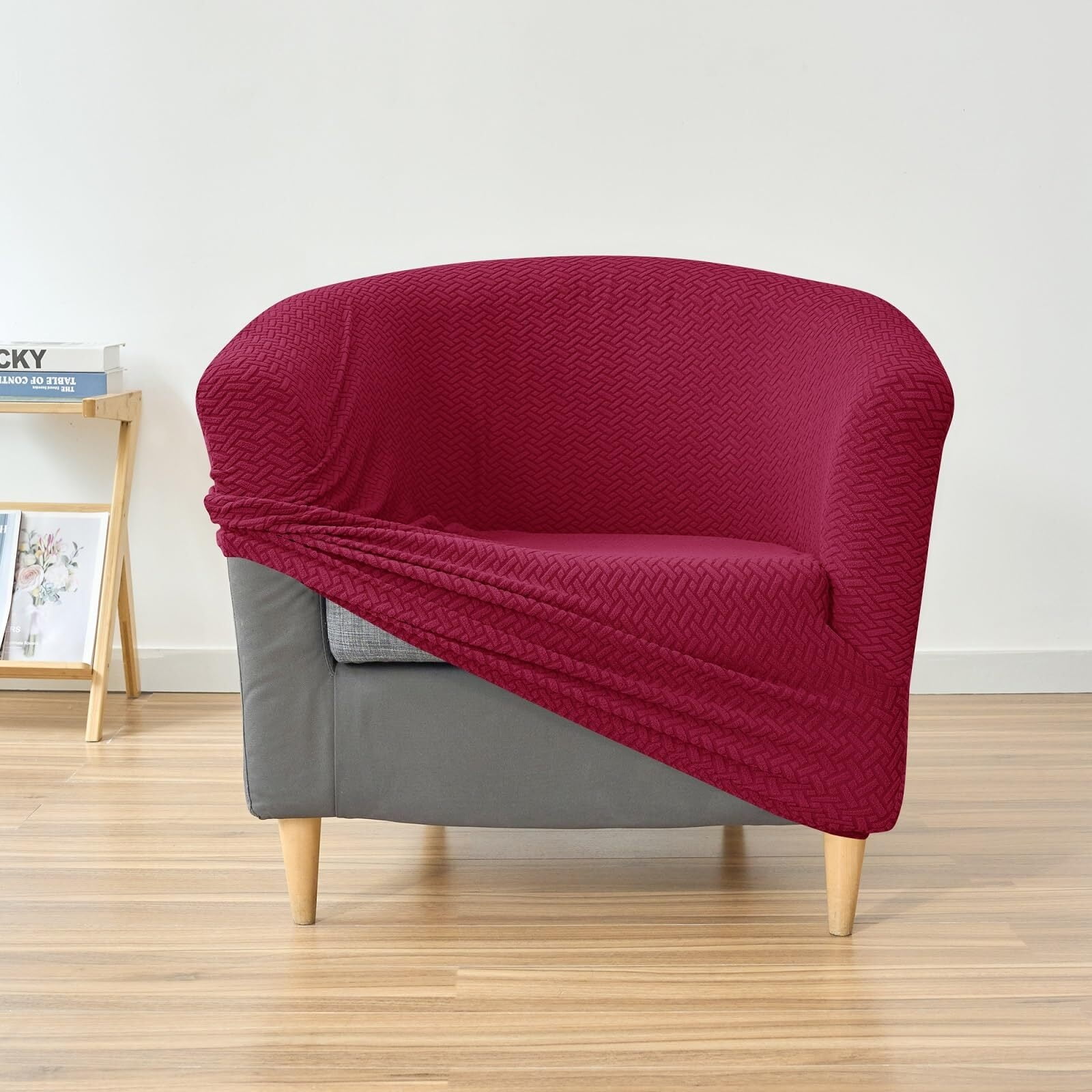 LKJYER Club Chair Slipcover Jacquard Barrel Chair Covers Stretch Tub Chair Slipcovers Soft Armchair Sofa Covers Removable Couch Cover Protector for Living Room Hotel Restaurant