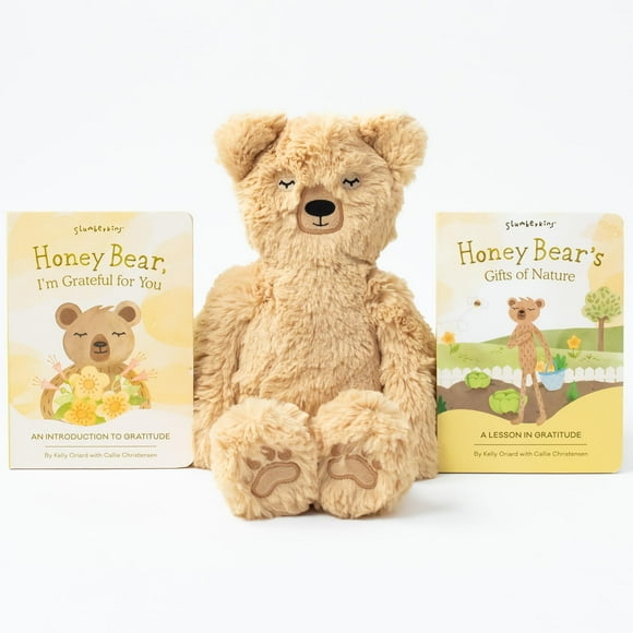 Slumberkins 14"" Honey Bear Kin & 2 Board Books Complete Set Bundle | Promotes Gratitude Respect & Sharing | Social Emotional Tools for Ages 0+ (Honey Bear Kin Plush + 2 Board Books)