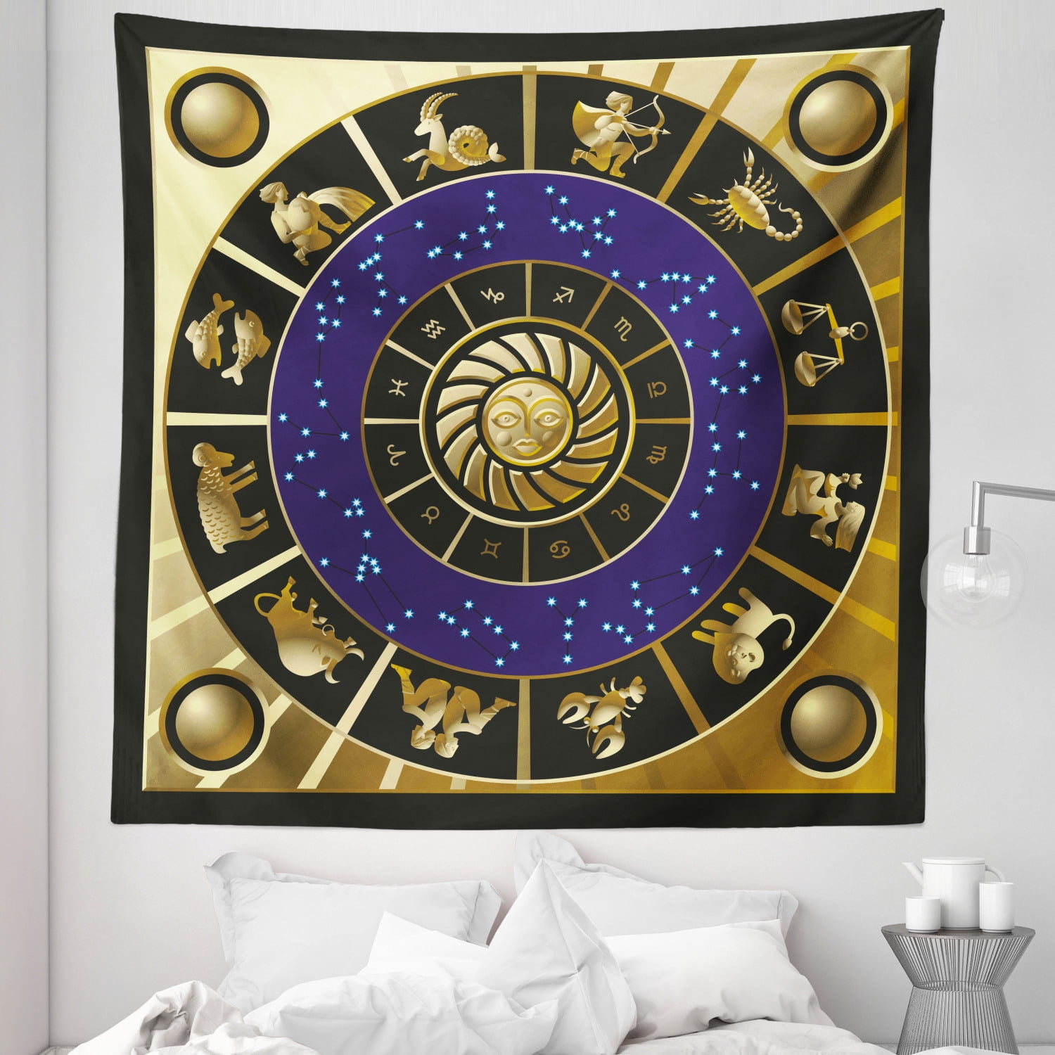 Astrology Tapestry, Square Shape Inner Details Zodiac Horoscope and Constellations Art, Fabric Wall Hanging Decor for Bedroom Living Room Dorm, 5 ...