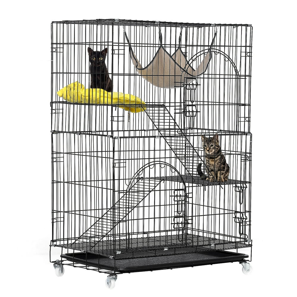 Tooca 3 Tier Cat Cages Pets Playpen 47-in H Kennel Crate Folding Steel