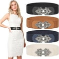 thumbnail image 5 of 4 Pack Women Wide Elastic Waist Belt for Dress Vintage Stretch Cinch Belt Retro Buckle, 5 of 9