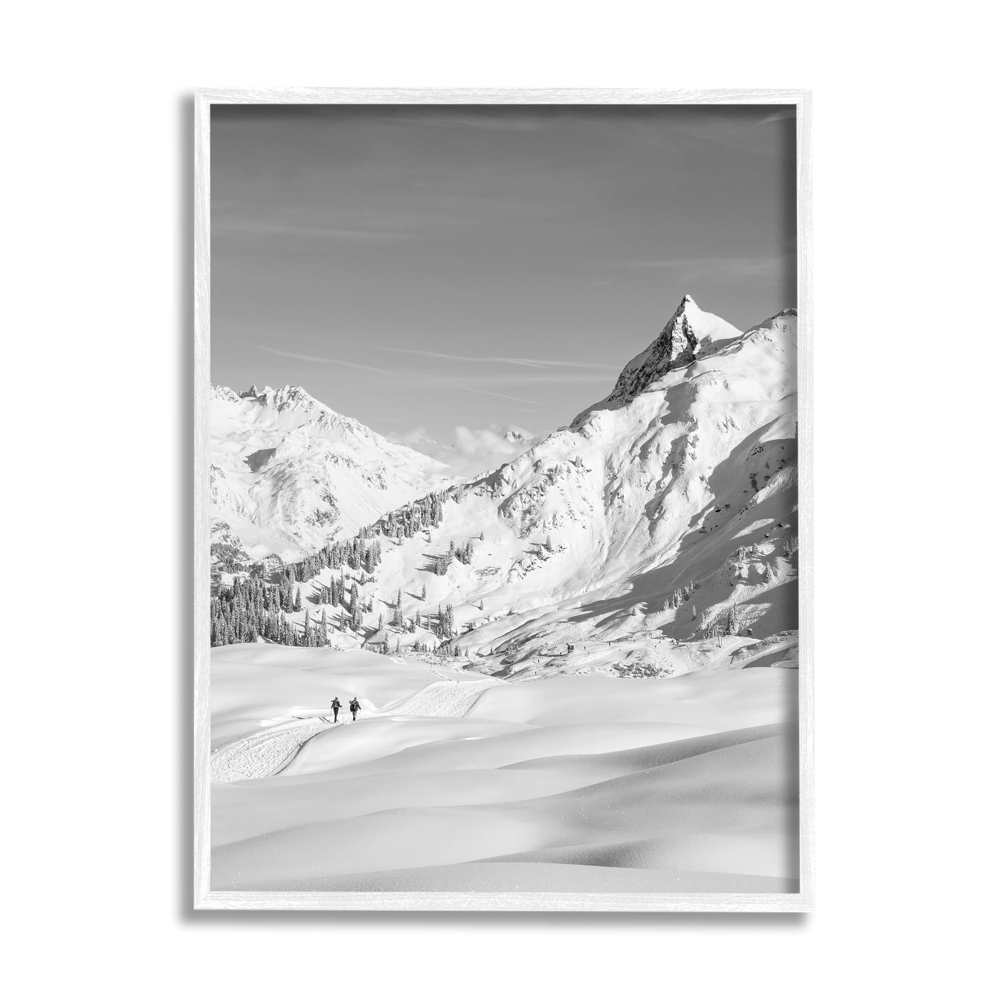 Stupell Industries Hikers Trekking Winter Mountain Landscape Photography White Framed Art Print Wall Art