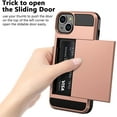 thumbnail image 3 of for iPhone 14 Case Wallet Credit Card Holder ID Slot Sliding Door Hidden Pocket Men Women Anti-Scratch Dual Layer Hybrid Bumper Armor Protective Shell Back Cover for iPhone 14 6.1" Rose Gold, 3 of 14