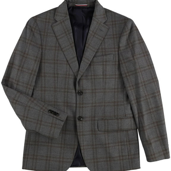 Tommy Hilfiger Mens Modern Fit Plaid Sport Two Button Blazer Jacket, Grey, 36 Short