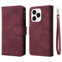 iPhone 14 Pro Wallet Case, Dteck Soft Leather Zipper Wallet Case Magnetic Buckle Flip Cover with 5 Card Slots/Photo Pocks/Lanyard Strap for Apple iPhone 14 Pro 6.1 inch 2022, Winered