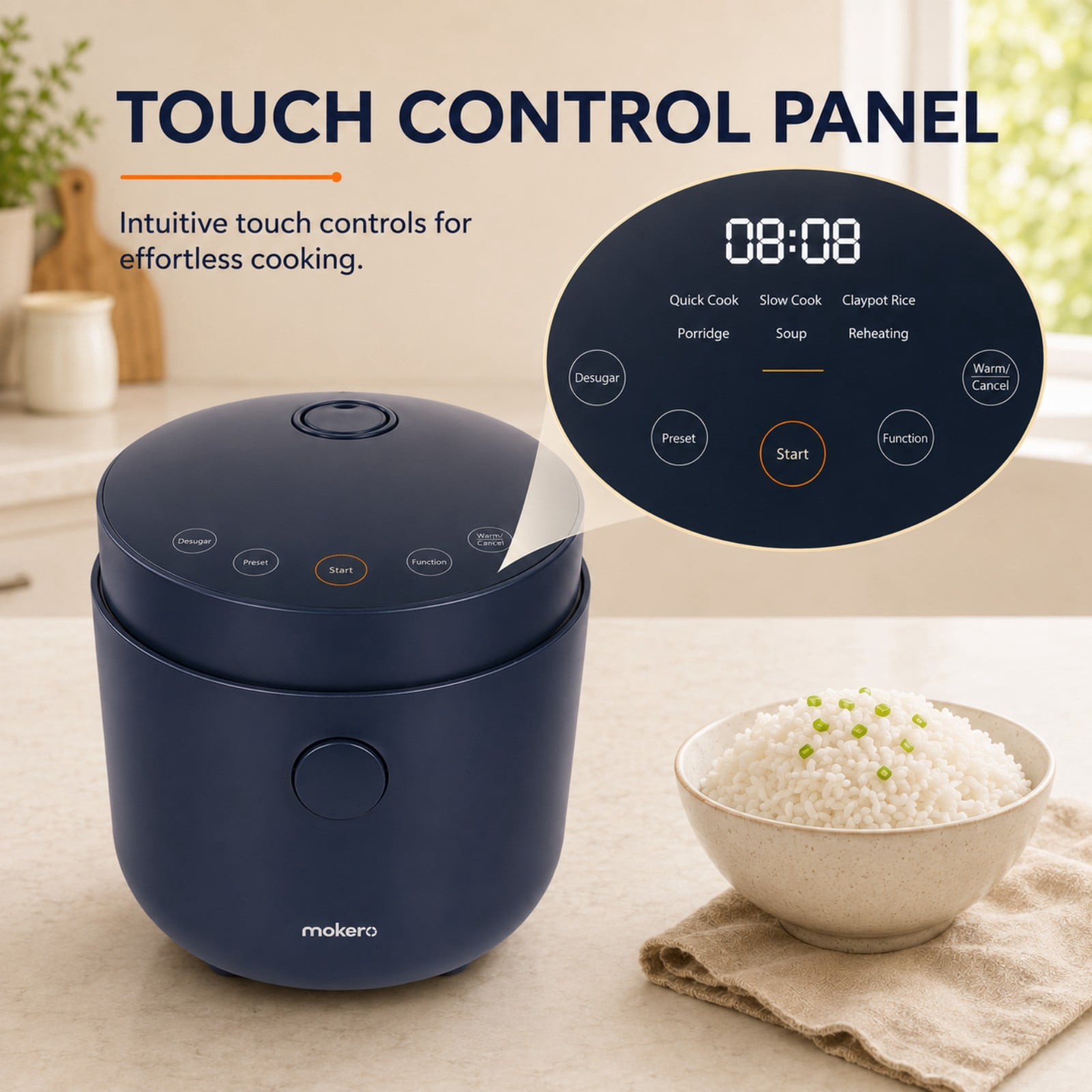 Hakka Low Carb Rice Cooker, 2L Mini Desugar Rice Cooker, 4 Cups Uncooked Rice, 7 Functions Smart Cooker with Stainless Steel Steamer, Non-Stick Inner Pot and 24H Delay Timer
