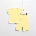 thumbnail image 5 of Juorvia Girls Summer Outfits 2pc Toddler Knitted Ribbed Classic Fitted Crew Neck T-Shirts High Waist Shorts(18-19 Months,Yellow), 5 of 6