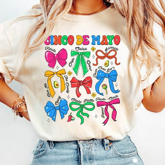 Cinco de Mayo T-Shirt, Coquette Bow Margarita Tee, Nacho Average Fiesta Shirt, Mexican Hat Party 2025 Graphic T-Shirt