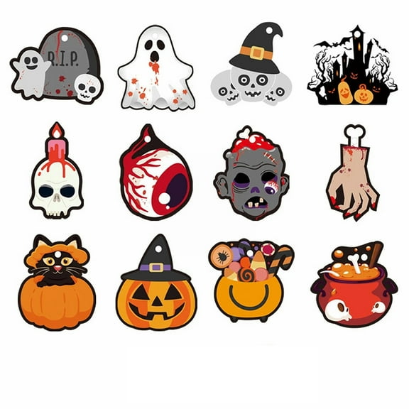 12-Pack Halloween Ornaments – Cute & Spooky Mini Tree Decorations – Skull, Pumpkin, Ghost Hanging Pendants for Halloween Tree, Party, Porch & Home – Cardstock Festival Decor Supplies