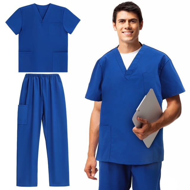 1 Juego de uniforme de enfermera, uniforme de tela con bolsillo, uniformes de enfermería con cuello en V, conjunto con bolsillos, talla L