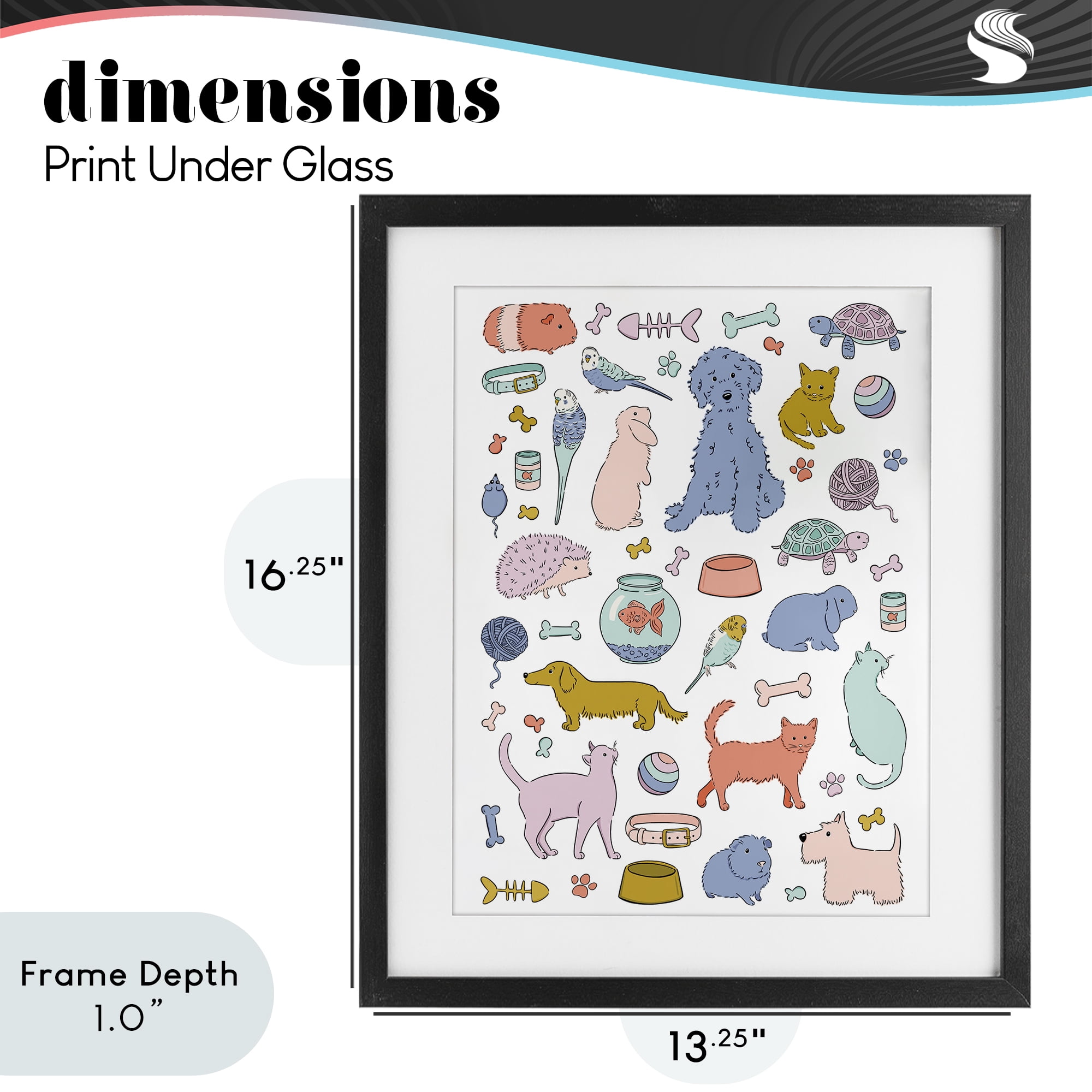 Stupell Industries Pet Shop Menagerie Black Framed Print Under Glass, design by Bethany Sandoval