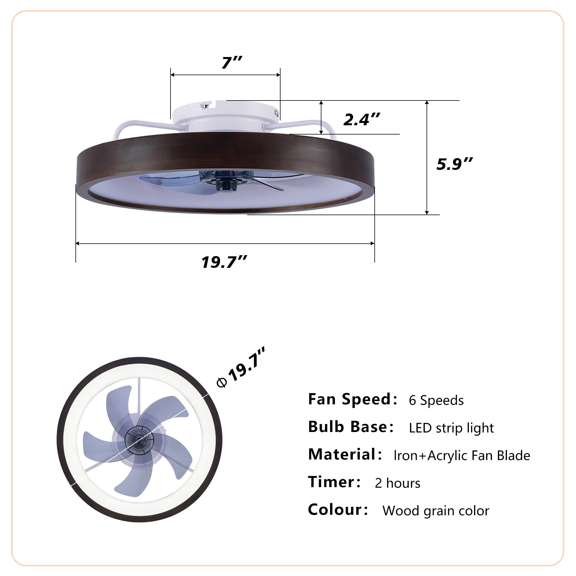 Leumius 20" Ceiling Fans with Light and Remote, 3000-6500K Dimmable Modern Flush Mount LED Fan Light, 6 Speeds, Quiet DC Motor for Living Room Bedroom Kitchen Black