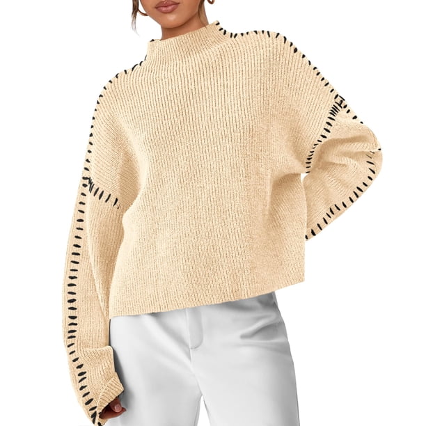 Suéter PRETTYGARDEN Otoño 2025 Manga Larga Cuello Simulado Beige S