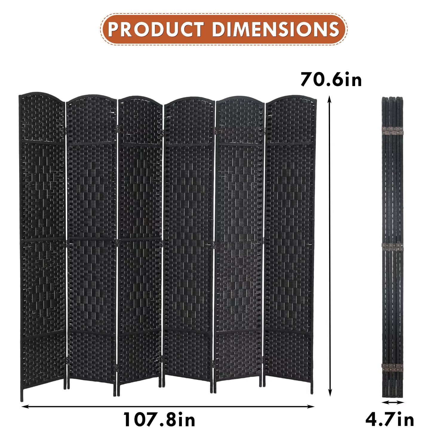YRLLENSDAN,Room Dividers Panels Folding,Privacy wall Indoor,Wall Divider for Room Separation,Folding Privacy Screen, Freestanding,Wood,6 Panel,Black