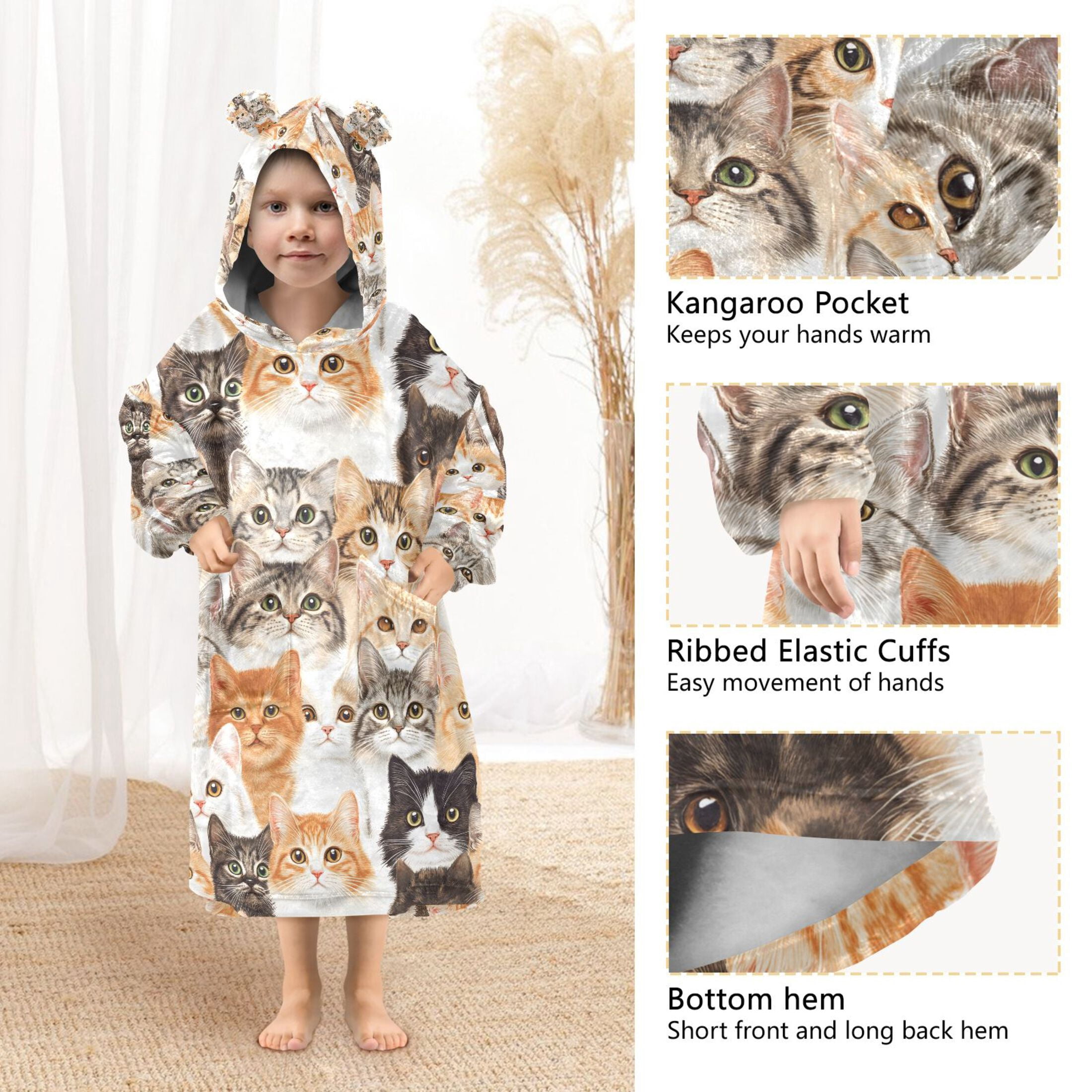 joogoo Blanket Hoodie Doodle Cats Cute for Oversize Sweatshirt Boys Girls 3-14 YR L