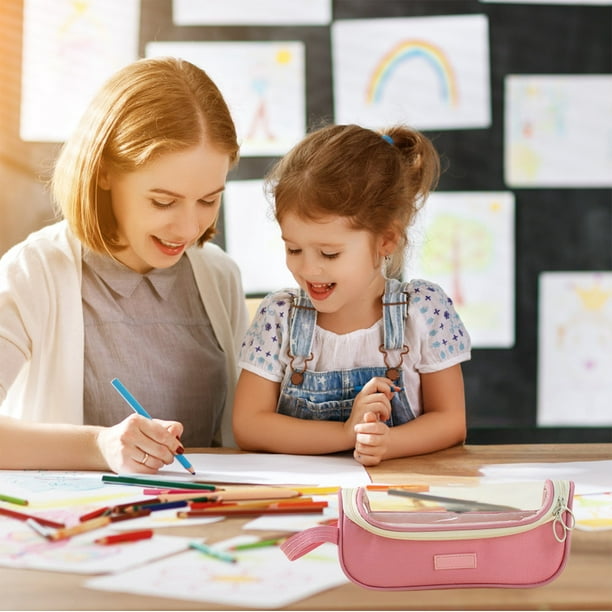 Estuche Grande para Lápices de Estudiante con Compartimentos, Bolsa Organizadora de Material Escolar, Color Macaron, Estuche Multifuncional para Lápices