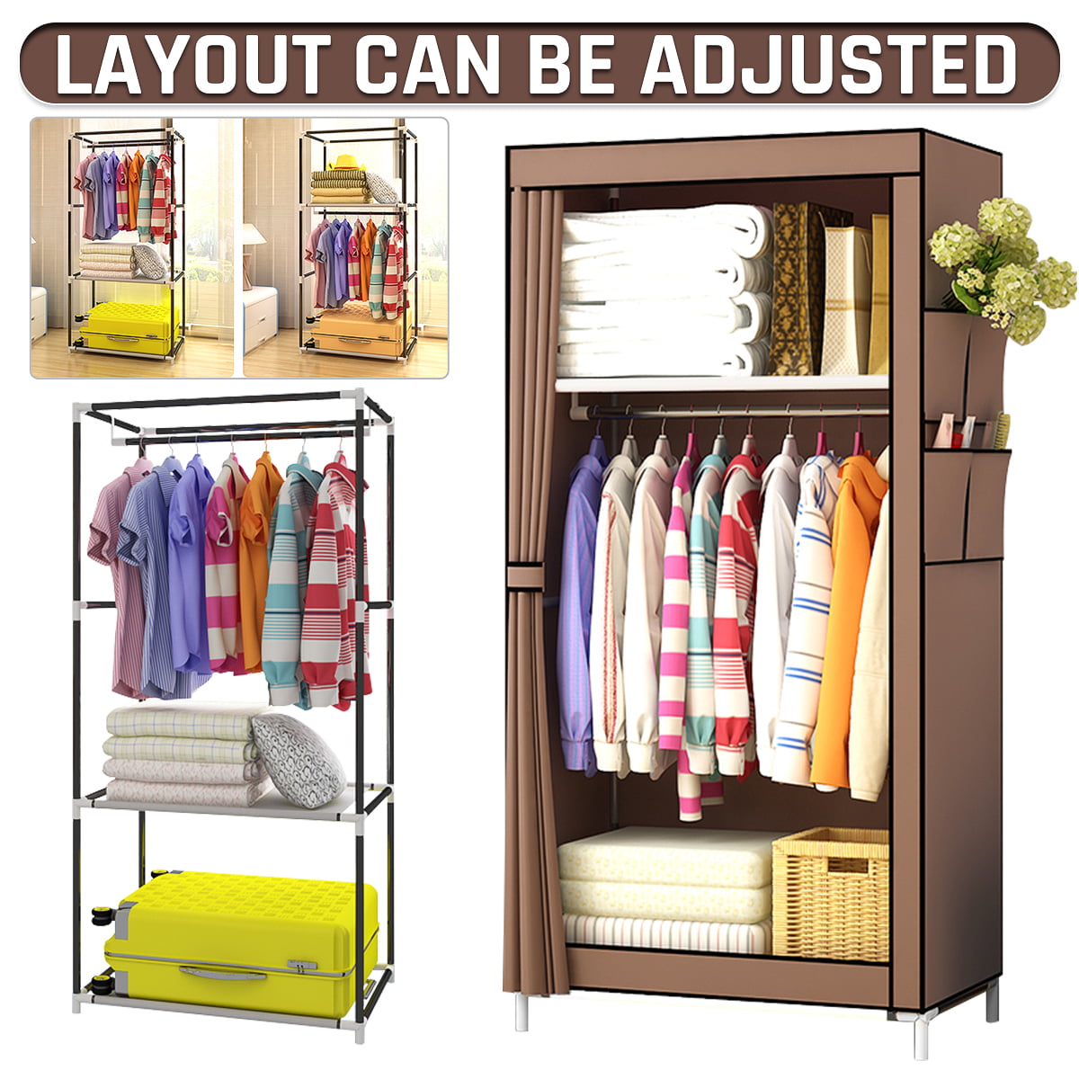 Tidyard Wardrobe Folding Storage Organiser Hanging Canvas Wardrobe Furniture Fabric Grey 110x45x175 cm 