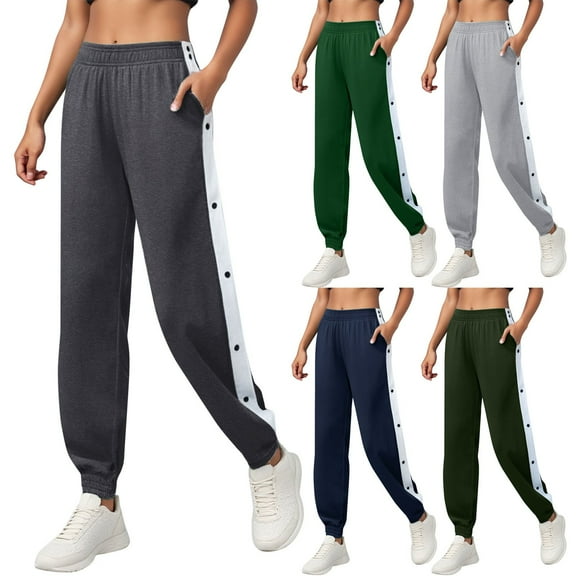 dmqupv Womens Pants Side Split Snap Open Bottom Sweatpants Leg Breakaway Pants Joggers Athletic with Pockets Dark Green,Size for L