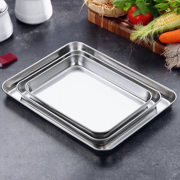 3pcs Stainless Steel Rectangular Trays Heavy Duty Mirror Polish Large Sizzling Platters Serving Dishes Fish Plates For Steaming Fish Dessert Meat Sushi