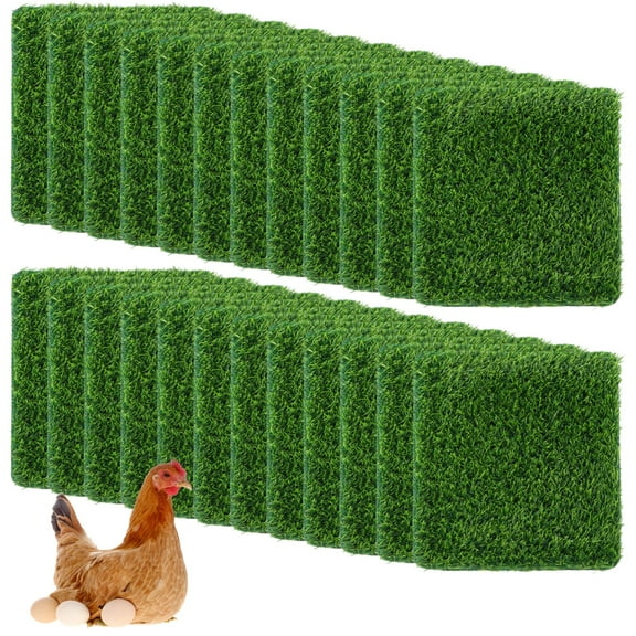 24 Pack Chicken Nesting Box Pads, Washable Artificial Turf Mats, Reusable Fake Grass Beddings for Chicken Coops, Indoor/Outdoor Green Rugs for Poultry and Home Décor, 12x12-inch