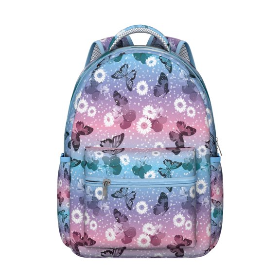 Elegant Butterfly Backpack for Teens - Lightweight School Bag with Padded Straps, Front Organizer Pocket, Trendy Floral Print