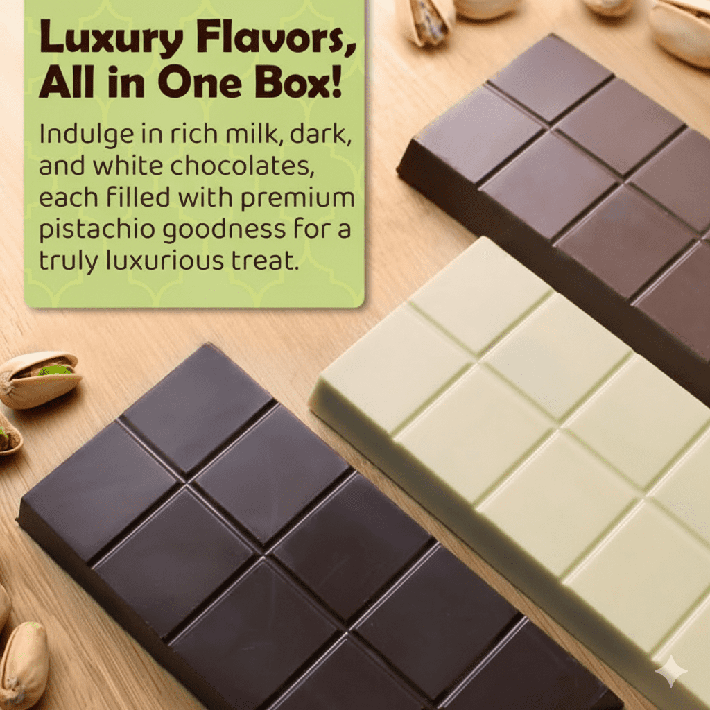 Dubai Chocolate Bar Variety Pack 3-Pack | Dark, Milk & White Pistachio Kunafa Chocolate Bars | Viral Knafeh Gift Set | 21oz (600g) | Shipped with Ice Packs