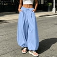 thumbnail image 7 of Womens Balloon Pants Wide Leg Barrel Pants Baggy Trousers Elastic Waist Casual Lounge Travel Pants with Pockets Light Blue S(S), 7 of 7