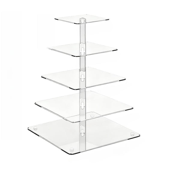 huayou 5 Tier Square Acrylic Cupcake Stand L, 15.75 inch Height Tiered Display Tray for Holiday Party Wedding Dessert Table Decoration