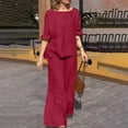 thumbnail image 7 of Zynoxe Cotton Linen Sets for Women Two Piece Round Neck Tops and Wide Leg Pants Summer Matching Sets with PocketsRedXL, 7 of 7