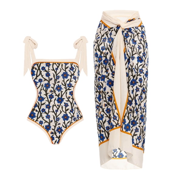Summer Savings Clearance! Edvintorg Women 2 Pieces Beach Swimsuit Floral Print Tropical Bikini Swimsuit With Cover Up Wrap Skirt Bathing Suits