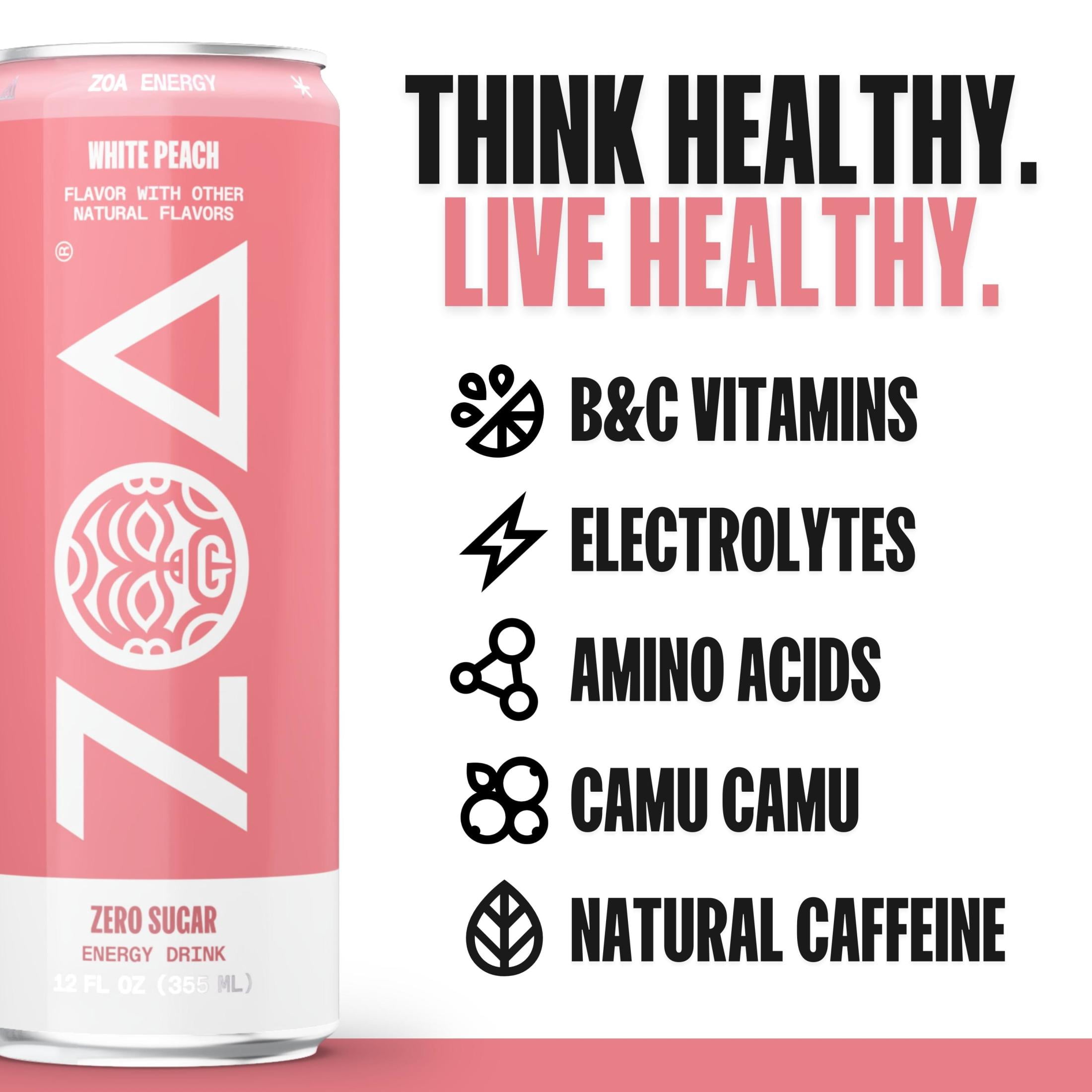 Zoa White Peach Zero Sugar , 12 fl oz Aluminum Can, 0% ABV