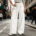thumbnail image 2 of ZHYou No Boundarie Womens Baggy Pants Casual Stretch Waist Drawstring Quick Dry Wide Leg Lounge Trousers,White,Size L, 2 of 7